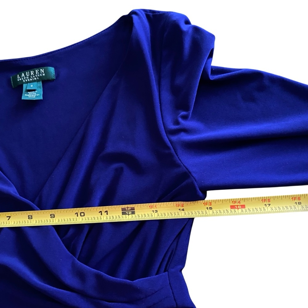 Lauren Ralph Lauren Evening Elegant Deep Blue Long Sleeve Maci Dress Size 6 - Picture 11 of 11